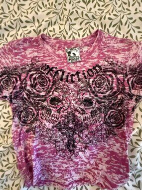 Affliction Pink Burnout Graphic Tee — M